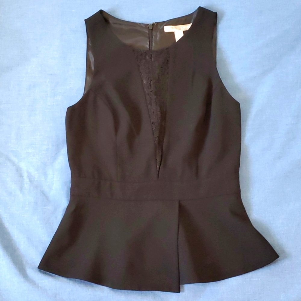 Forever 21 XS Black Lace Mesh Peplum Top
